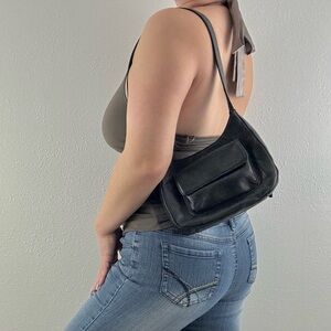 FOSSIL Vintage 90s Y2K Black Leather Edgy Grunge Moto Small Shoulder Bag Purse